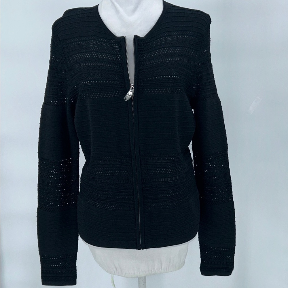 Ralph Lauren  Women  Cardigan Sweater Full Zip Size Large Black Long Sleeve